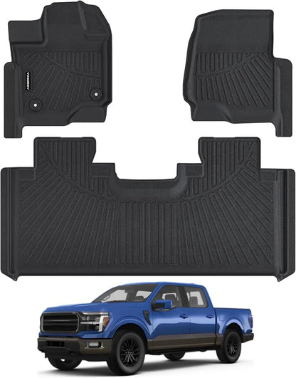 All Weather Car Floor Mats for 2015-2025 Ford F-150 Super Cab/Extended Cab with 1st Row Bench Seats Only (Not for SuperCrew Cab), TPE Rubber Floor Liners Anti-Slip Automotive Mats for F150 Accessories