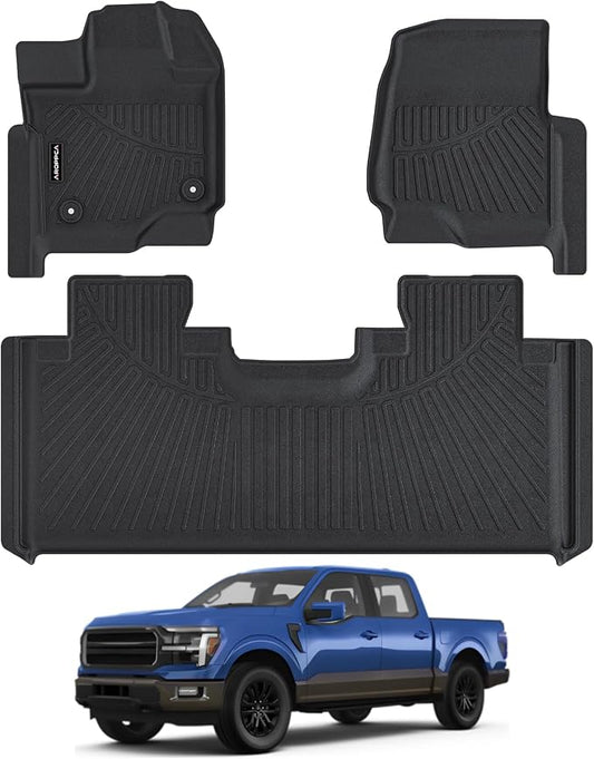 All Weather Car Floor Mats for 2015-2025 Ford F-150 Super Cab/Extended Cab with 1st Row Bench Seats Only (Not for SuperCrew Cab), TPE Rubber Floor Liners Anti-Slip Automotive Mats for F150 Accessories