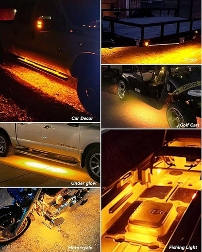 Keiurot 12V Led Light Strip 24" Connectable Amber Led Strip Lights for Cars Boat Marine Golf Cart Trucks Waterproof Interior & Exterior, 4Pack