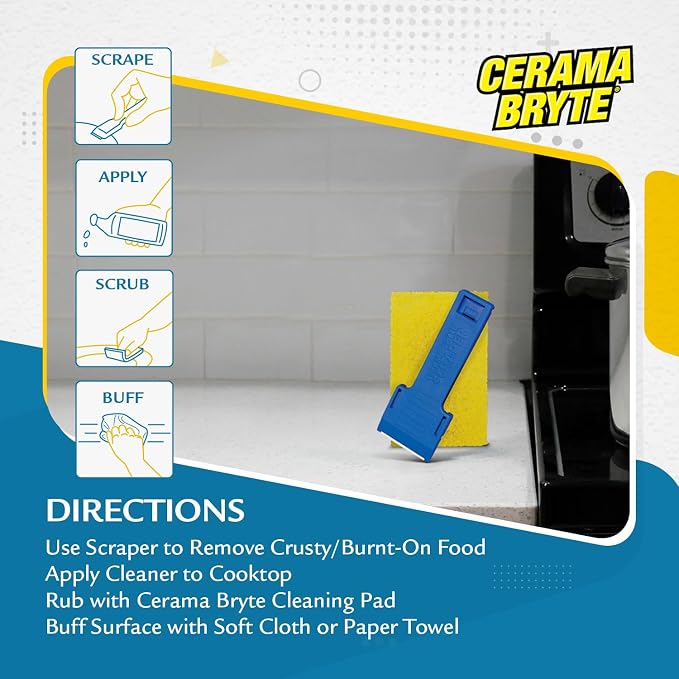 Cerama Bryte 6 Piece Cooktop Scraper & Pad Set, 3 Scrapers & 3 Pads
