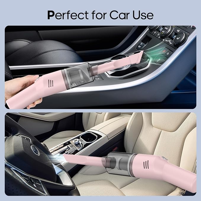 Auloea Portable Mini Car Vacuum Cleaner Pink, High Power Cordless(400g) Handheld Rechargeable Vacuum Cleaner for Desk V06