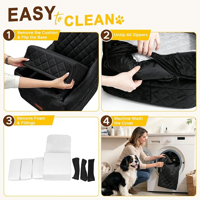 Dog Booster Car Seats for S/M Dogs Up to 35lbs,Pet Car Seat/Travel Bed with Washable&Removable Cover,Storage Pockets,Dog Safety Belt and Elevated Cushion Fits in Front/Back Seat