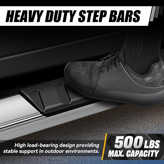 Auto Dynasty Running Boards Compatible with 2007-2019 Silverado Sierra 1500 2500HD 3500HD Crew Cab, Stainless Steel Side Step Rail Nerf Bars, 5" Step Bars, Silver Brushed