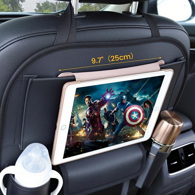 Viaviat Car Seat Organizers Waterproof Backseat Protector with Storage Pocket Large Leather Kick Mats for Kids Pets Automobile SUV Truck (Black, Large Pocket)