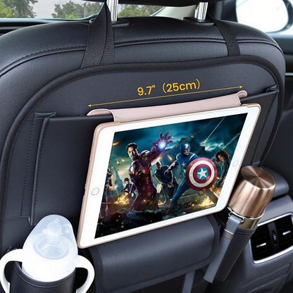 Viaviat Car Seat Organizers Waterproof Backseat Protector with Storage Pocket Large Leather Kick Mats for Kids Pets Automobile SUV Truck (Black, Large Pocket)