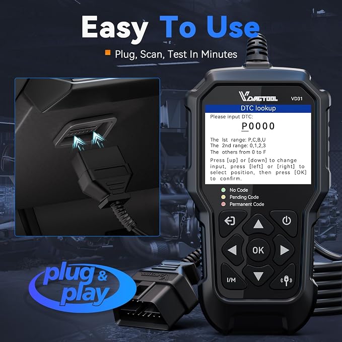 VDIAGTOOL VD31 Enhanced OBD2 Scanner, 3-in-1 Check Engine Code Reader, Car Key Battery Tester & Car Battery Tester, OBD2 Scanner Diagnostic Tool, Car Code Reader for Cars and Trucks All Cars 1996+