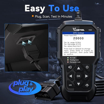 VDIAGTOOL VD31 Enhanced OBD2 Scanner, 3-in-1 Check Engine Code Reader, Car Key Battery Tester & Car Battery Tester, OBD2 Scanner Diagnostic Tool, Car Code Reader for Cars and Trucks All Cars 1996+
