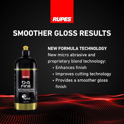 RUPES 9.DAFINE Pack of 1 1000 ml Yellow D-A Fine High Performance Polishing Compound for Car Detailing & Removing Scratches | Removes Fine Defects | Micro-Abrasive Technology | Removes Swirl Marks