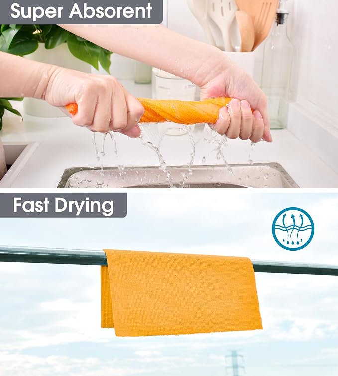Microfiber Cleaning Cloth Roll–100 Pack, Tear Away Microfiber Towels, Reusable, Washable, Scratch-Free, Kitchen Towels for Car, Home, Kitchen, Glass, Dishes(Tangerine Yellow)