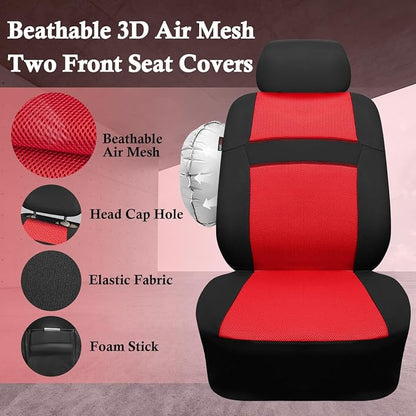 CAR PASS Car Seat Covers Front Seats Only, 3D Air Mesh Car Seat Cover with 5mm Composite Sponge Inside,Airbag Compatible Universal Fit for SUV,Vans,sedans, Trucks, Automotive Interior Covers(Black Red