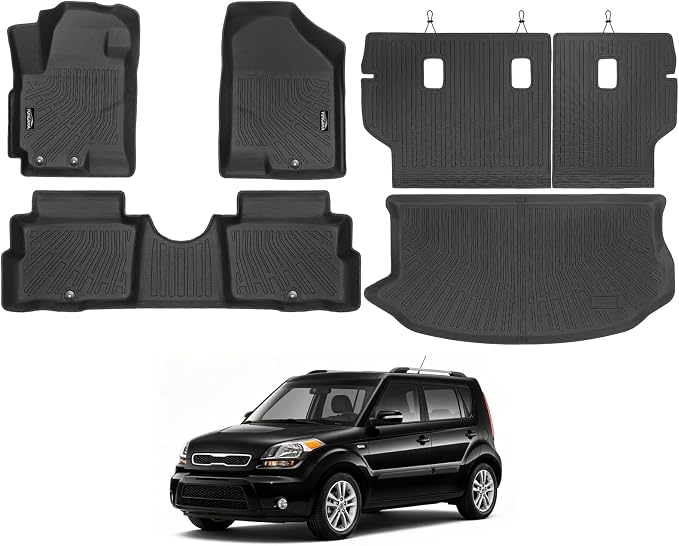 Tongama-Floor Mats for 2010-2013 Kia Soul, All Weather TPE Floor Liners and Trunk Mat and Backrest Mats Protectors for Kia Soul Waterproof Interior Accessories