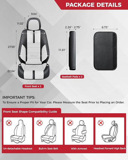 FREESOO Universal Front Seat Covers, Waterproof Faux Leather Automotive Seat Covers with Carbon Fiber Texture Seat Belt Pads, Anti-Slip Airbag Compatible Car Seat Protectors for Cars SUVs Trucks