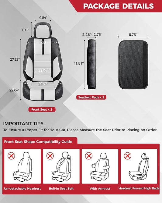 FREESOO Universal Front Seat Covers, Waterproof Faux Leather Automotive Seat Covers with Carbon Fiber Texture Seat Belt Pads, Anti-Slip Airbag Compatible Car Seat Protectors for Cars SUVs Trucks