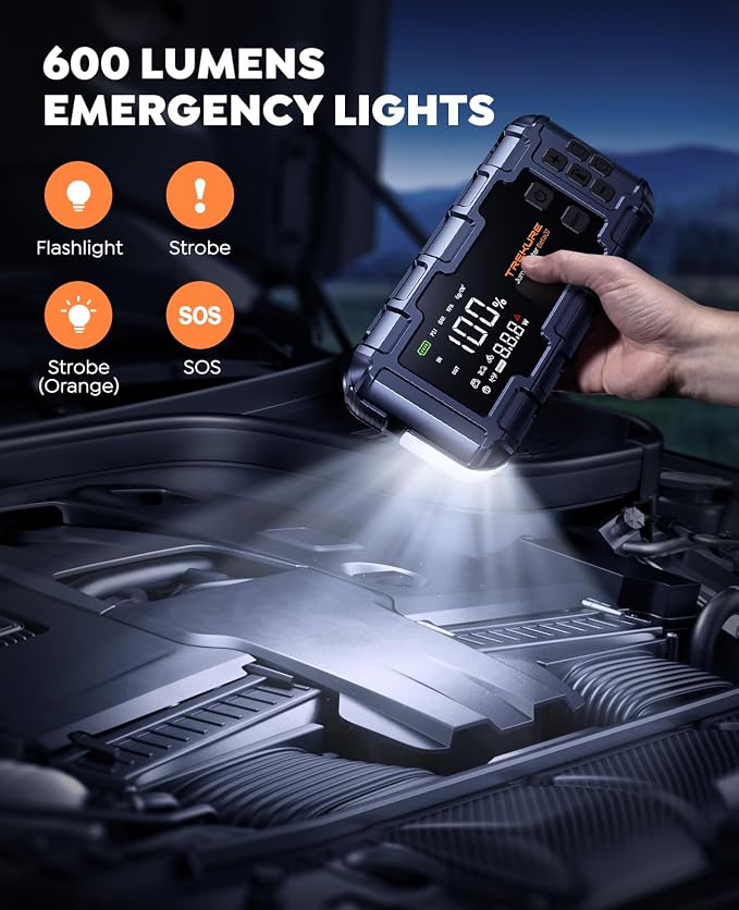 TREKURE 10-in-1 Car Battery Jump Starter Box with Jump Cables & Gloves for All Gas & 12L Diesel, 8000A Portable Battery Charger with Air Compressor, 160PSI, PD45W Charging