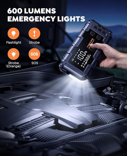 TREKURE 10-in-1 Car Battery Jump Starter Box with Jump Cables & Gloves for All Gas & 12L Diesel, 8000A Portable Battery Charger with Air Compressor, 160PSI, PD45W Charging