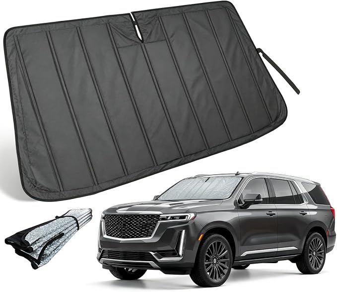 Thickened Windshield Sun Shade for 2021-2026 Cadillac Escalade/ESV | Accordion Front Window Sunshade Aluminum Reflective UV Protection Shield, Foldable Sun Visor with Storage Bag Car accessories