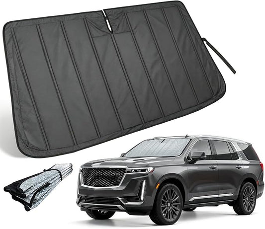 Thickened Windshield Sun Shade for 2021-2026 Cadillac Escalade/ESV | Accordion Front Window Sunshade Aluminum Reflective UV Protection Shield, Foldable Sun Visor with Storage Bag Car accessories