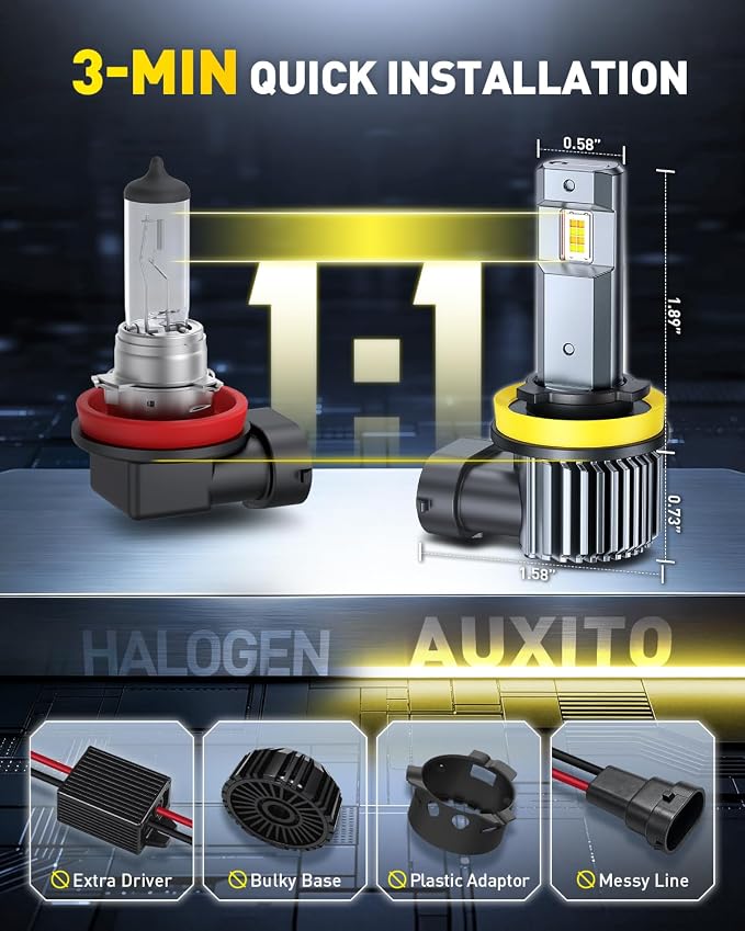 AUXITO H11 LED Dual Color Bulb 80000LM, 6500K White 3000K Golden Yellow Switchback Fog Lights, 60000H Extremely Long Life, 1:1 Mini Design for Easy Installation, Pack of 2