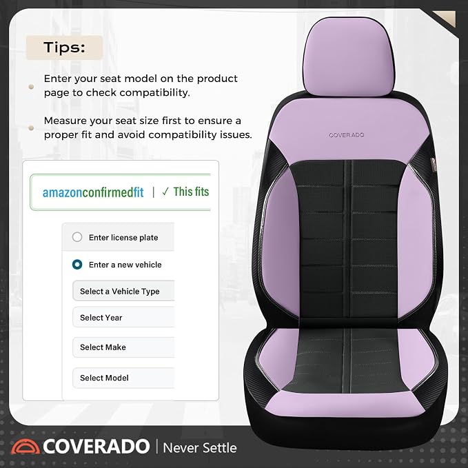 Coverado Front Seat Covers, Leather Car Seat Covers Luxury Automotive Seat Covers Waterproof Car Seat Protectors Universal Fit for Most Cars SUV Trucks Vehicles, Purple&Black