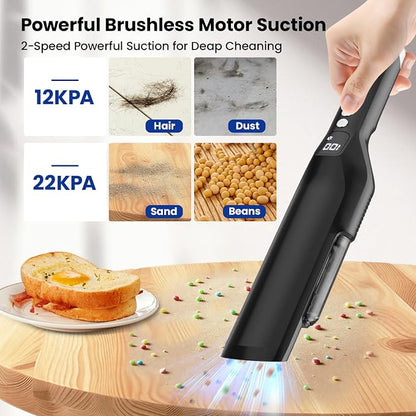 Sweepcent Handheld Vacuum Cordless, 24Kpa Car Vacuum with Brushless Motor, Charging Dock, Rechargeable, 1.5lbs Portable Handheld Vacuum with 2-Speed for Home/Car/Pet, Black