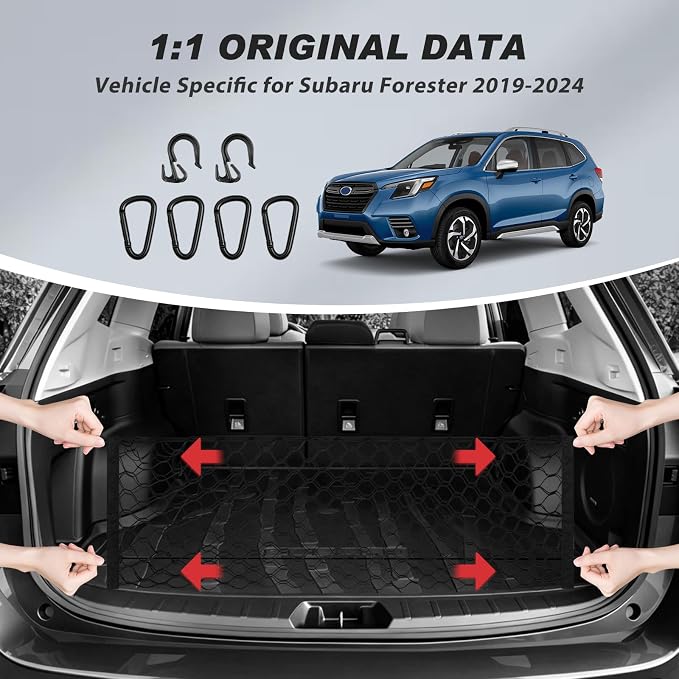 Karltys Cargo Net for Subaru Forester 2019-2024 Trunk Net | Envelope Style Elastic Mesh Net | Heavy Duty Metal Hooks | Subaru Forester Accessories