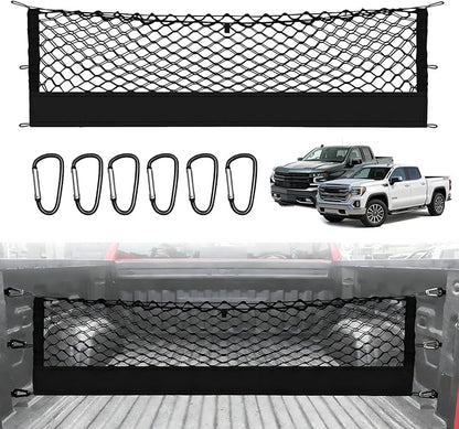 Truck Bed Cargo Net Truck Netting Fit for GMC Sierra/Chevy Silverado 1500 2500 3500HD 2013-2026 Pickup Tailgate Organizer Net Heavy-Duty Elastic Truck Storage Grocery Mesh Net-Envelope Style