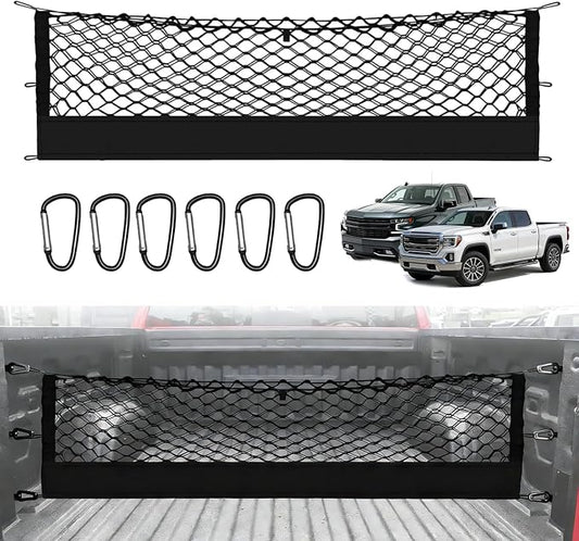 Truck Bed Cargo Net Truck Netting Fit for GMC Sierra/Chevy Silverado 1500 2500 3500HD 2013-2026 Pickup Tailgate Organizer Net Heavy-Duty Elastic Truck Storage Grocery Mesh Net-Envelope Style