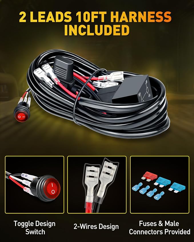 NAOEVO 7 Inch Yellow LED Light Bar, 240W 24,000LM Offroad Fog/Driving Lights LED Pods with 2 Leads Wiring Harness Kit, Spot & Flood Work for Truck Boat UTV ATV, 2-Pack (Yellow)