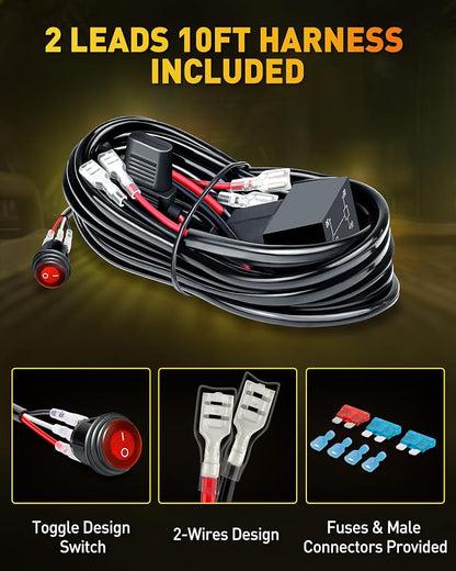 NAOEVO 7 Inch Yellow LED Light Bar, 240W 24,000LM Offroad Fog/Driving Lights LED Pods with 2 Leads Wiring Harness Kit, Spot & Flood Work for Truck Boat UTV ATV, 2-Pack (Yellow)