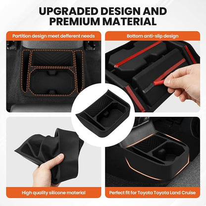 Shademax Rear Center Console Organizer for Toyota Land Cruiser LC250 2024 2025 2026 Accessories Backseat Storage Box Rear Bridge Organizer Insert Land Cruiser Console Air Outlet Tray Silicone Material