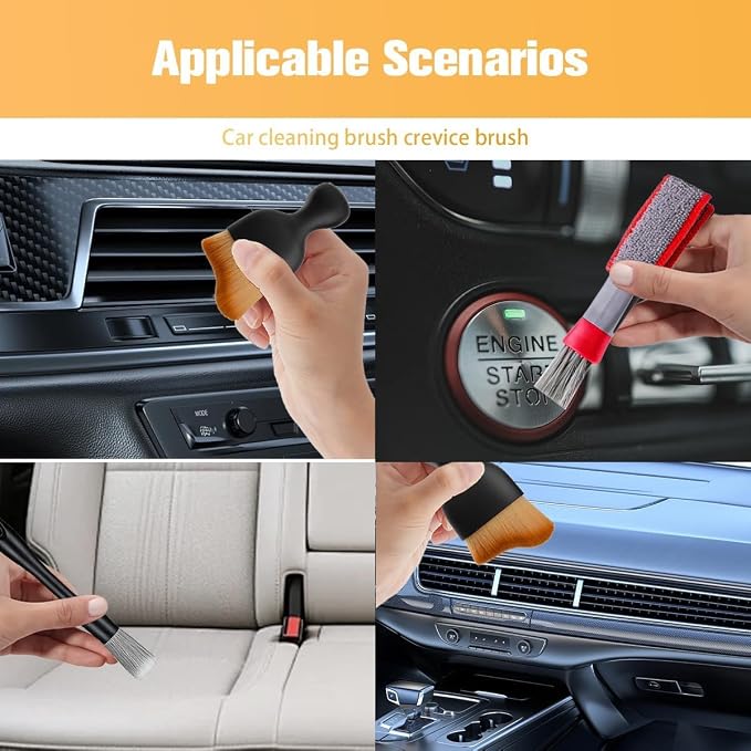 9PCS Car Detailing Brush Kit, Including 3 Ultra Soft No Scratch Boar Hair & 3 Vent Cleaning Brushes, Multi-Use Automotive Interior Detailing Kit, Universal for Most Vehicles