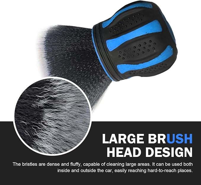 Detail Cleaning Brush with Storage Holder, Spherical Soft Bristle Dashboard Air Conditioning Air Vent Interior Crevice Brush, Non-Slip Handle Multi-Functional Accessory (Blue)