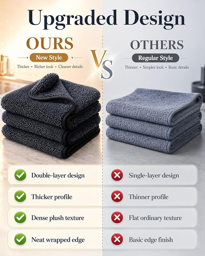3 Pack Clay Towel Auto Detailing, Shiny Wipes Shower Cleaning Cloths, Dual-Layer 11.8 x 11.8 in Black Towel Mitt for Paint, Glass, Metal & Plastic Microfiber Towel for Bathroom, Car