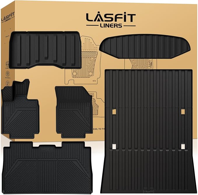 LASFIT Premium Extra Thick Floor Mats & Bed Mat for Tesla Cybertruck 2023-2026 Custom Fit TPE All Weather 1st & 2nd Row Car Accessories Full Set Front Rear Cargo Trunk Liners, 6PCS Black
