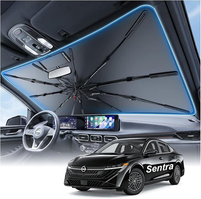 2026 Upgraded Windshield Sun Shade Umbrella for Nissan Sentra [Precision Custom Fit, Superior UV & Heat Block] Cooling Tech Fabric, Durable Foldable with Storage Bag, Fits 2000-2025