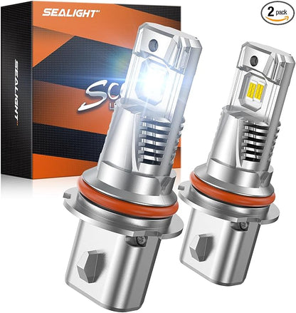 SEALIGHT 9004 LED Bulbs, 1:1 Real Size, 46000LM 9004/HB1 Fog Lights, Super Bright 6500K Cool White with Fan, Pack of 2
