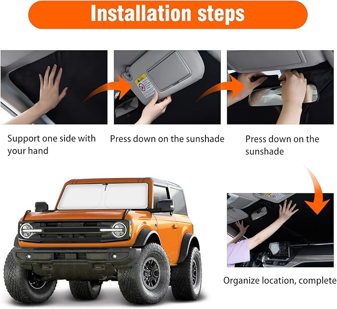 Windshield Sun Shade Compatible with Ford Bronco 2026 2025 2024 2023 2022 2021, Foldable Sun Visor Protector Blocks UV Rays Sunshade for Bronco 2 Door 4 Door Interior Accessories
