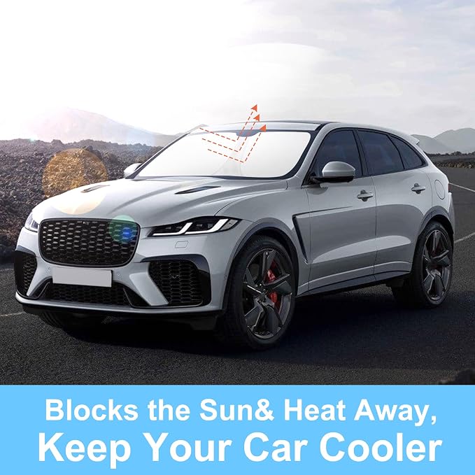 TINGLU Sun Shade for Jaguar F-Pace F Pace 2016-2025 2026 Accessories Windshield Sun Shade Window Shade UV Rays Protection Sun Visor Cover with Steering Wheel Sunshade Storage Bag