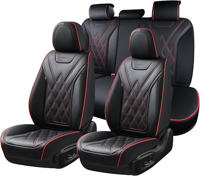 Coverado Car Seat Covers Full Set, Seat Covers for Cars, Waterproof Leather Automotive Seat Cover, Universal Car Interior Protectors Cushion for Most Cars