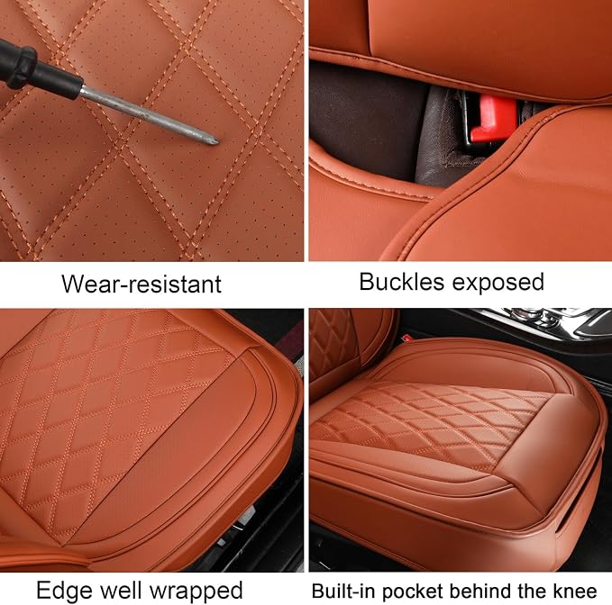 MIROZO Front Seat Covers Brown, Waterproof Car Seat Covers Faux Leather Automotive Seat Covers Car Seat Protector Vehicle Cushion Cover for Sedan, Truck and SUV Car Accessories(2PCS Front, Brown)