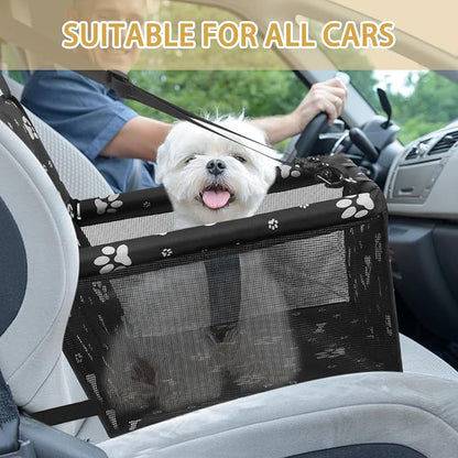 Dog Car Seat, Foldable Dog Car Booster Seat Waterproof Breathable Oxford Travel Bag for Small to Medium Dogs, Puppies, and Pets-Pattern Black