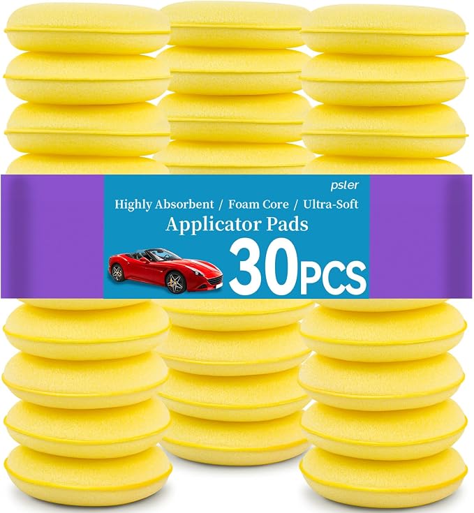 PSLER 30 Pack Foam Applicator Pads - Foam Car Wax Applicator Pad Detailing Round 4 inch Polishing Sponges for Car Wax Applicator Pad -Yellow