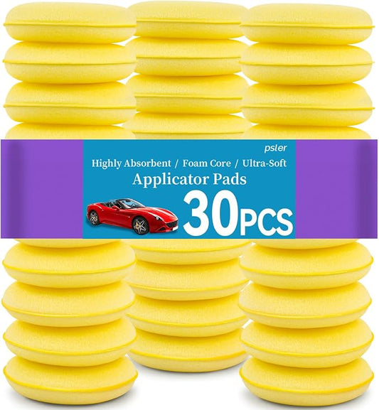 PSLER 30 Pack Foam Applicator Pads - Foam Car Wax Applicator Pad Detailing Round 4 inch Polishing Sponges for Car Wax Applicator Pad -Yellow