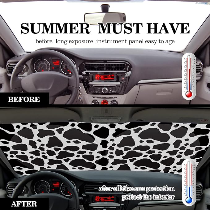 Windshield Sun Shade Foldable Car Front Window Covers for Car Accessories Sun Heat UV Rays Visor Protector Protection for Universal Cars SUV Truck(Cow Print)
