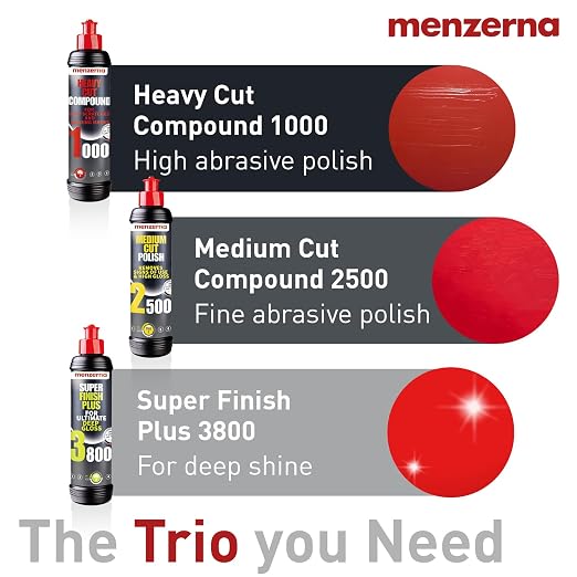 menzerna Polishing Set 8oz – HCC1000, MCC2500 & 3800 | 3-Step System for Scratch Removal, Swirl Elimination & Mirror-Like Finish