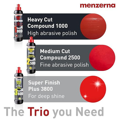 menzerna Polishing Set 8oz – HCC1000, MCC2500 & 3800 | 3-Step System for Scratch Removal, Swirl Elimination & Mirror-Like Finish