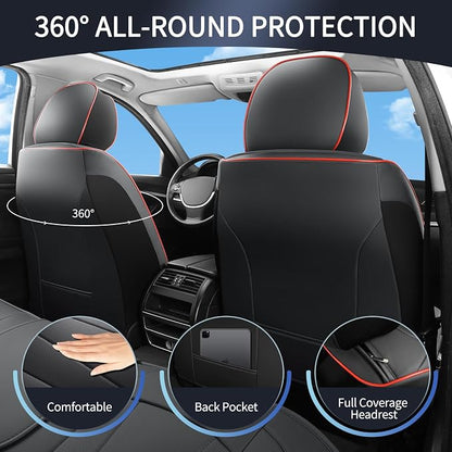 Car Seat Covers Full Set,Waterproof and Breathable Luxury Leather Seat Covers,Non-Slip Driver Seat Cushion,Automotive Seat Protector Fit Toyota Rav4 Camry Corolla Cruze Rogue CRV Accord, Red Black