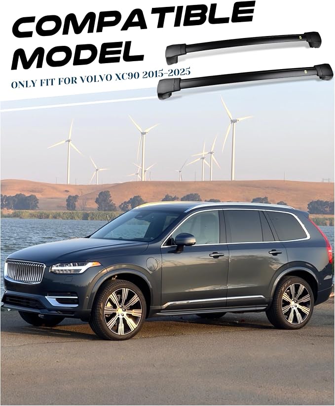 Upgraded Crossbars Fit for 2015-2026 Volvo XC90 Lockable Roof Rack Cross Bars Cargo Accessories, Work for Flush Side Rails
