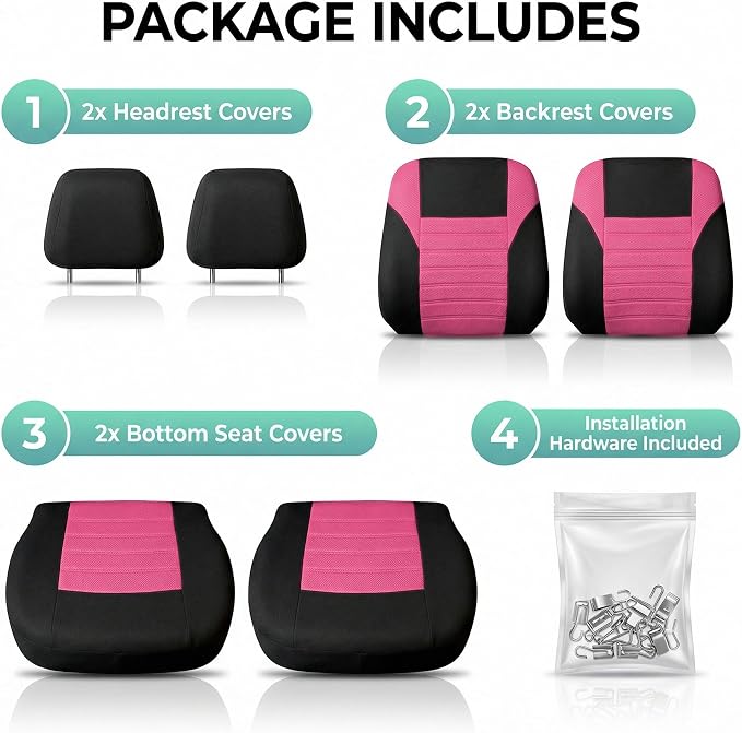 FH Group Automotive Car Seat Covers Front Set Premium 3D Air Mesh Front Seat Covers, Airbag Compatible Universal Fit Interior Accessories for Cars Trucks and SUVs - Pink