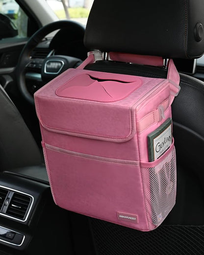 SIBOFUEGO Car Trash Can Cute - Multifunctional Interior Car Accessory for Women, Car Organizer and Storage with Adjustable Straps, Car Stuff Storage 2 Gallons (Leopard-Print Pink)
